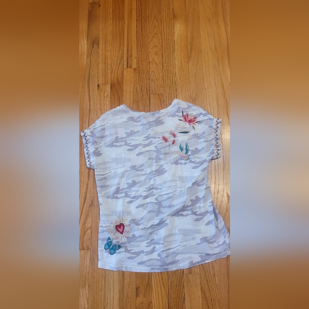 Johhny Was Adara Relaxed Floral Embroidered Peacock Butterfly Shirt - Picture 9 of 16